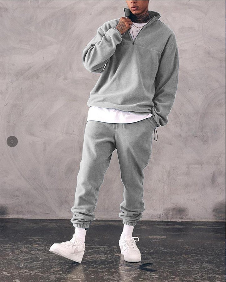 Casual Stand Collar Thickened Long-sleeved T-shirt Loose-fitting Pullover Men's Suit
