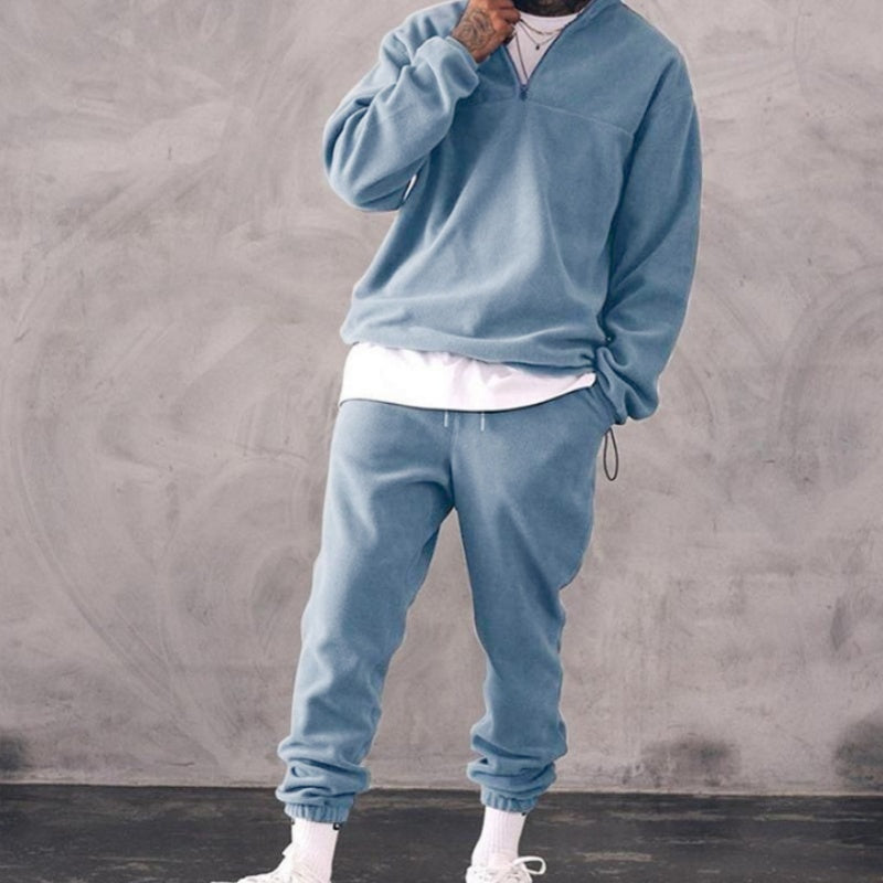 Casual Stand Collar Thick Long-Sleeved T-Shirt Loose Plus Fleece Sweater Men's Suit