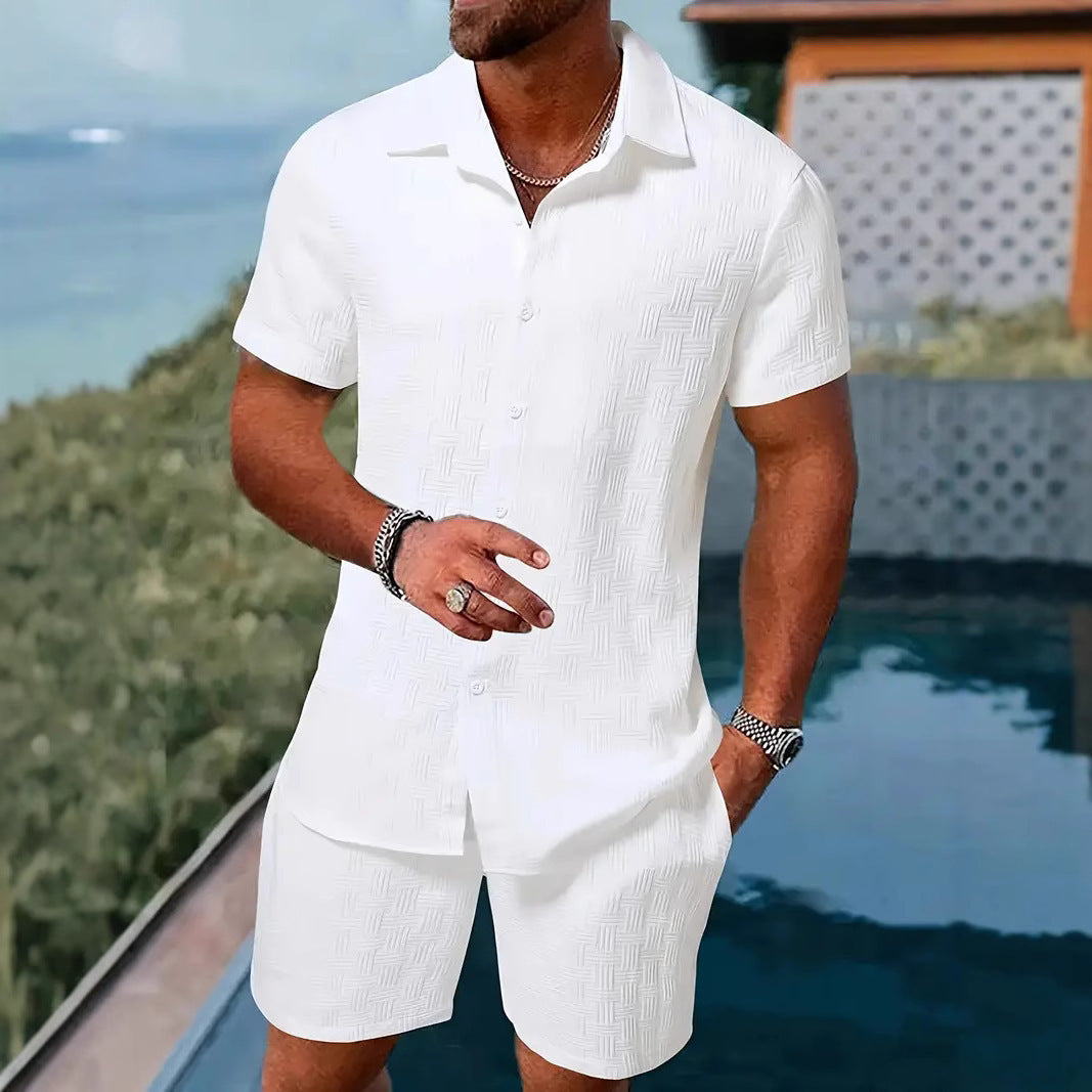 Summer Jacquard Black And White Solid Color Suit