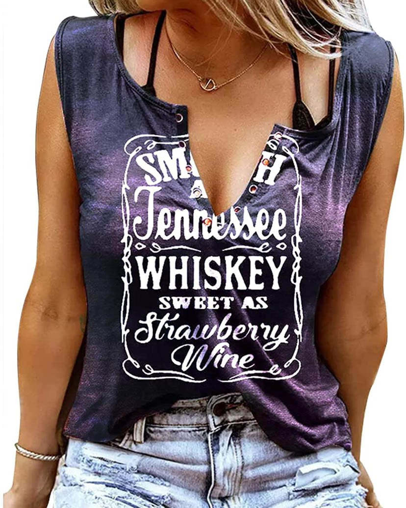 Letter Print V-Neck Sleeveless T-Shirt