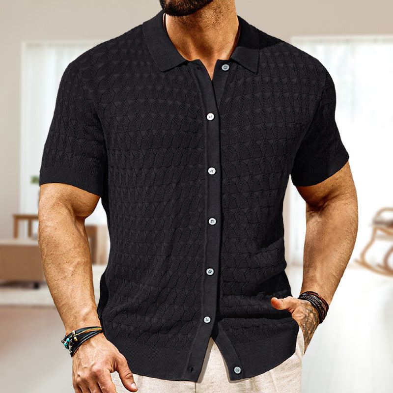 Men's Fashion Pointelle Design Spring And Summer Knitwear Short Sleeve Cardigan