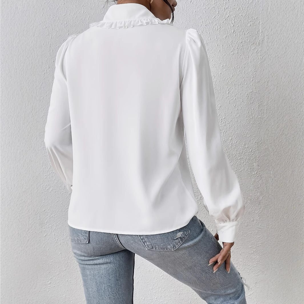 Women's Long-sleeved Temperament White Ruffled Puffed Sleeve Blouse