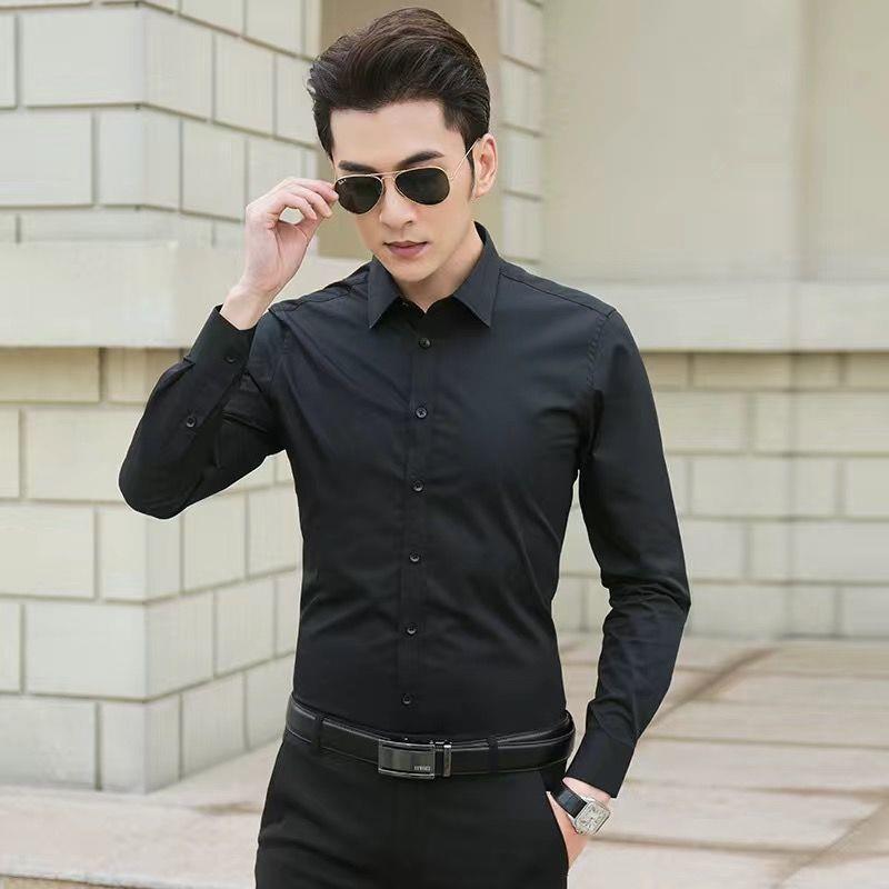 White Shirt Men's Long Sleeve Slim Fit All-match Solid Color