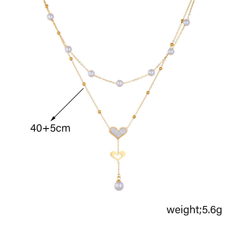 Special-interest Retro Double-layer Chain Pearl Butterfly Tassel Pendant Necklace