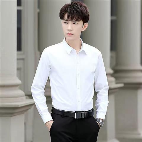 White Shirt Men's Long Sleeve Slim Fit All-match Solid Color