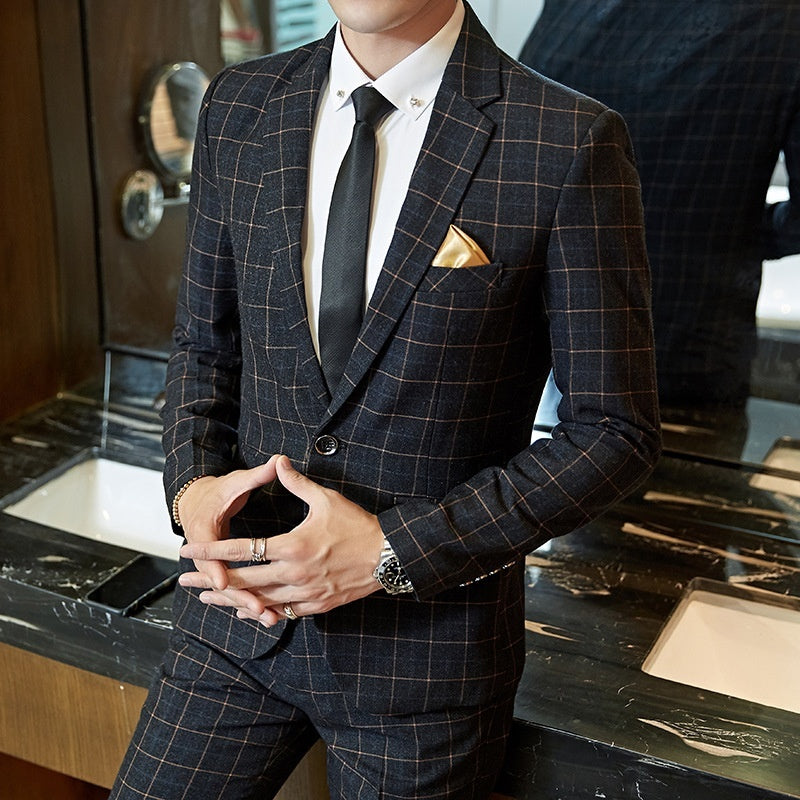 Men's Business Suit Slim-fit Plaid Casual Wear