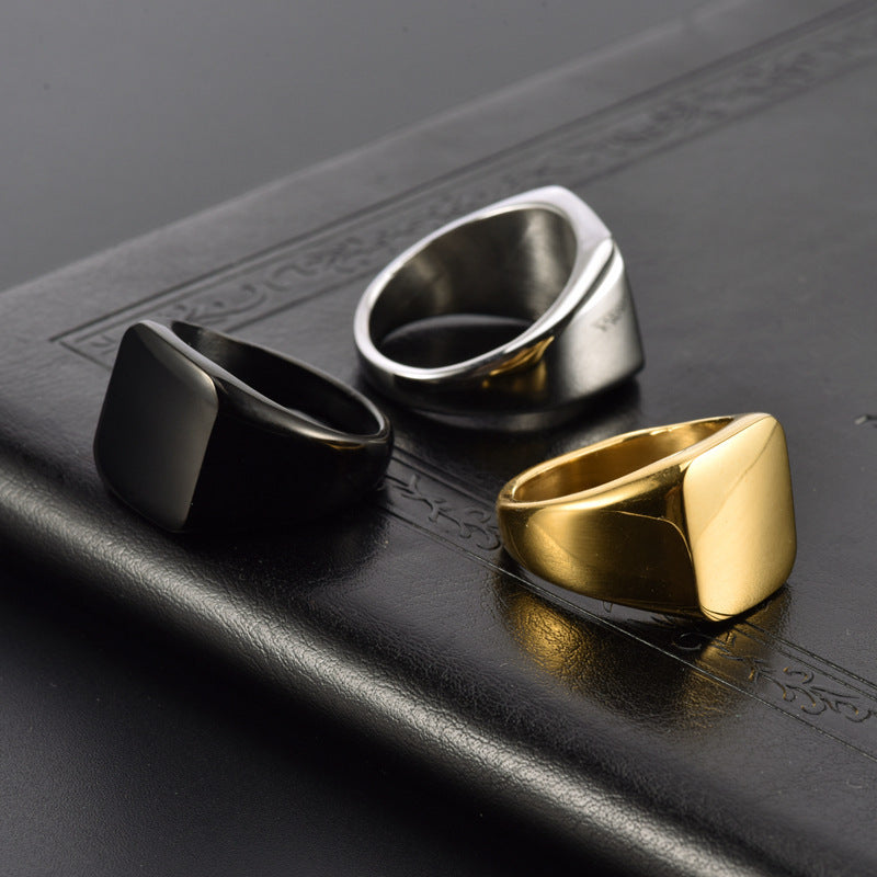European And American Titanium Steel Square Glossy Ring For Men