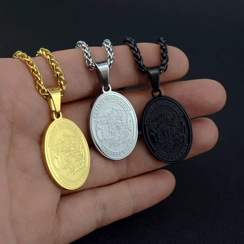 Oval Angel Portrait Pendant Stainless Steel Necklace Titanium Steel Colorfast Necklace