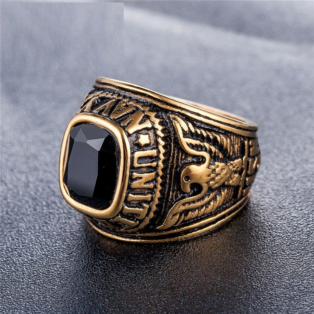 Titanium Steel American Soldier Ring Gem Personality