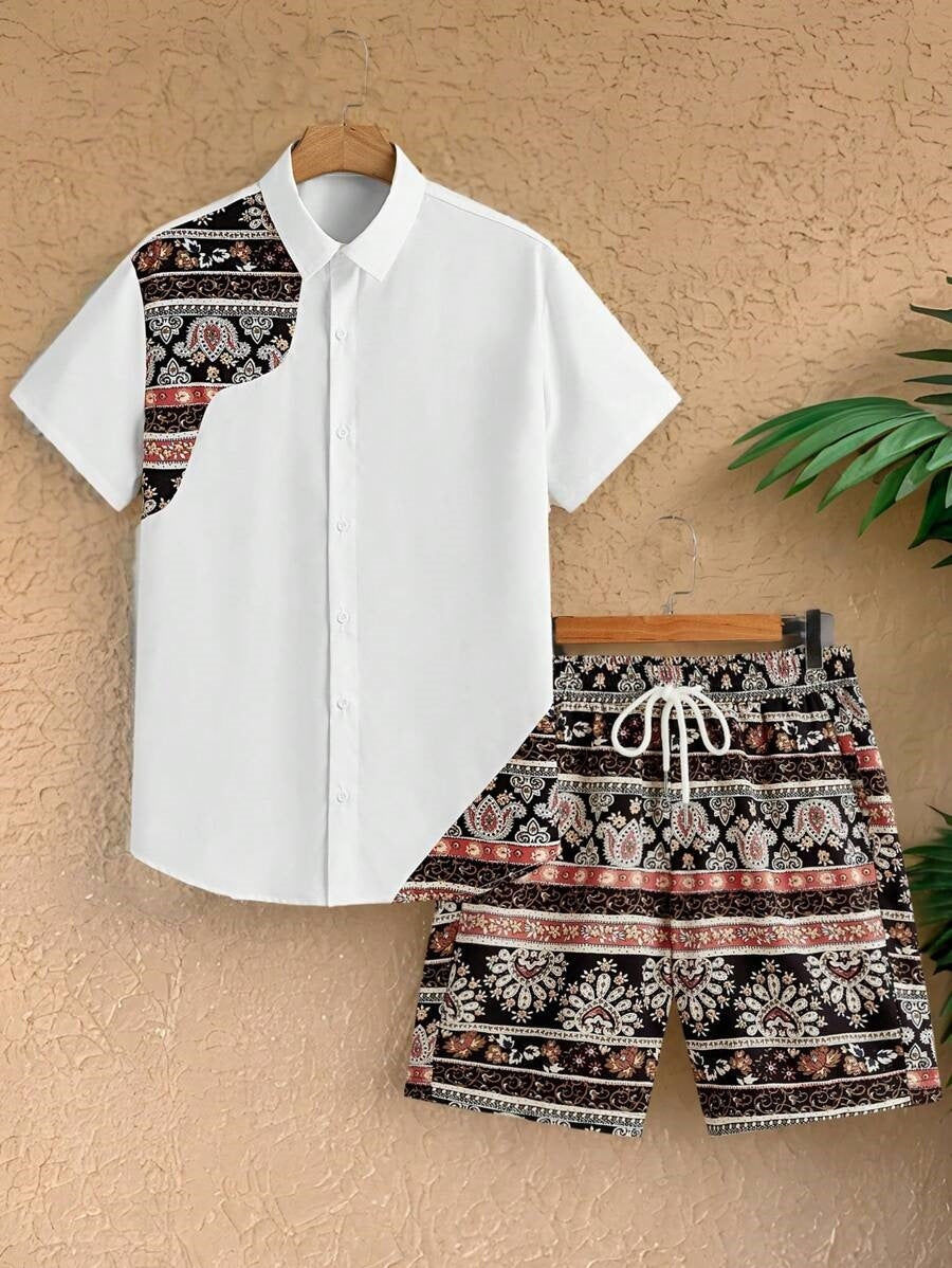 3D Digital Printing Men's Casual Loose Shirt Shorts