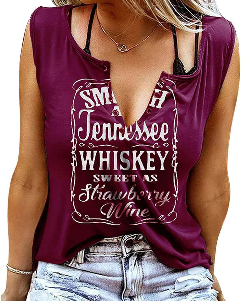 Letter Print V-Neck Sleeveless T-Shirt