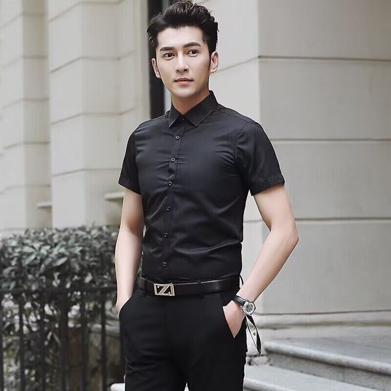 White Shirt Men's Long Sleeve Slim Fit All-match Solid Color