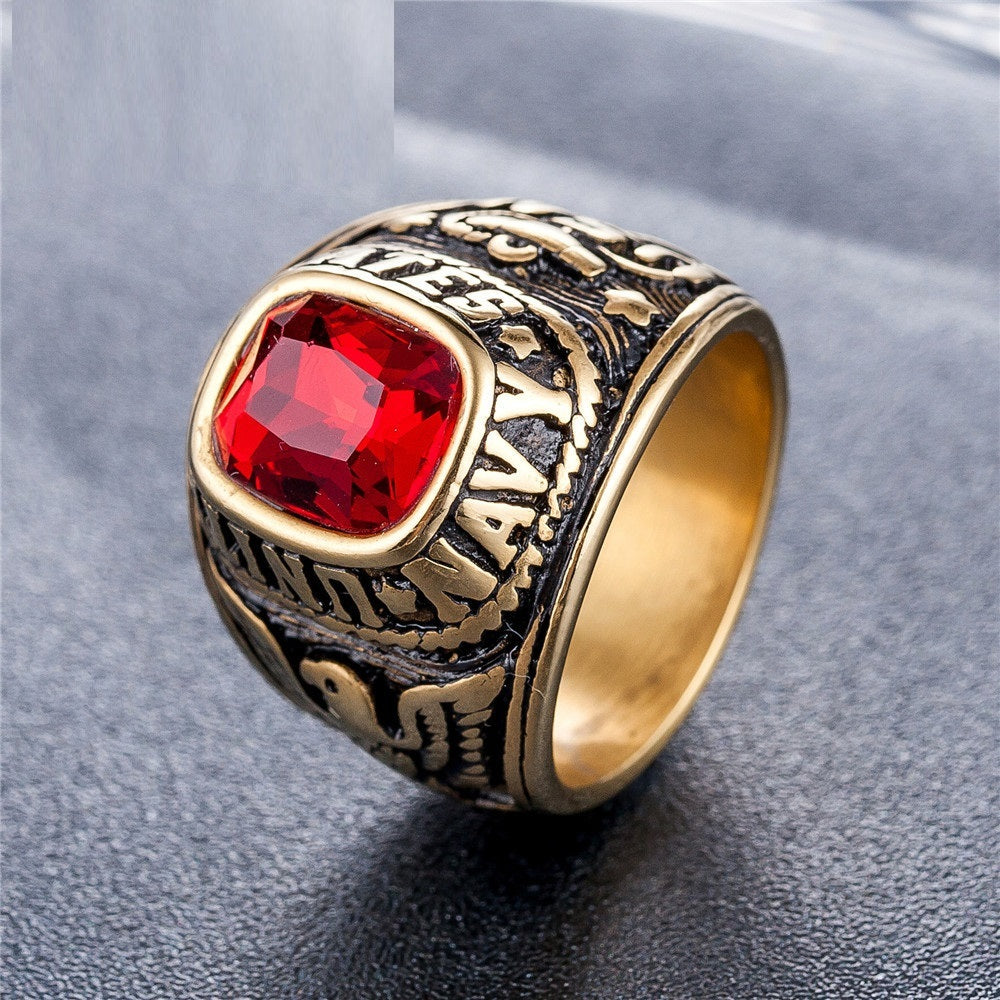 Titanium Steel American Soldier Ring Gem Personality