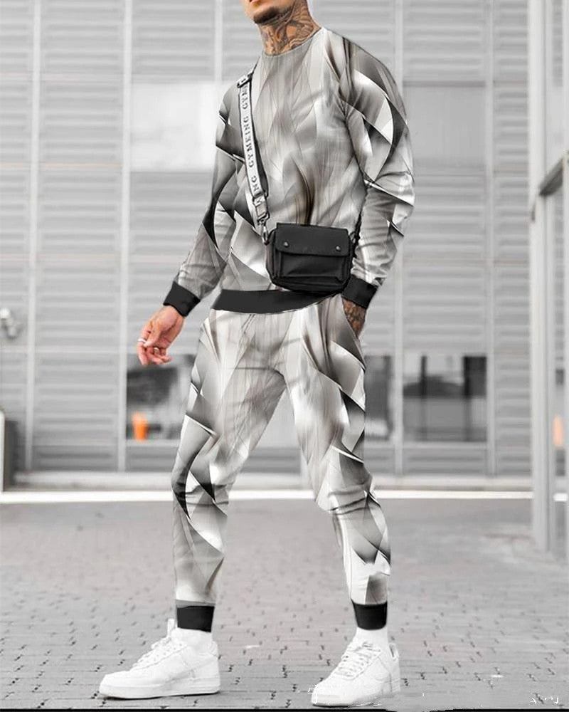 Round Neck Sweater Loose Casual Suit Color Matching Printing