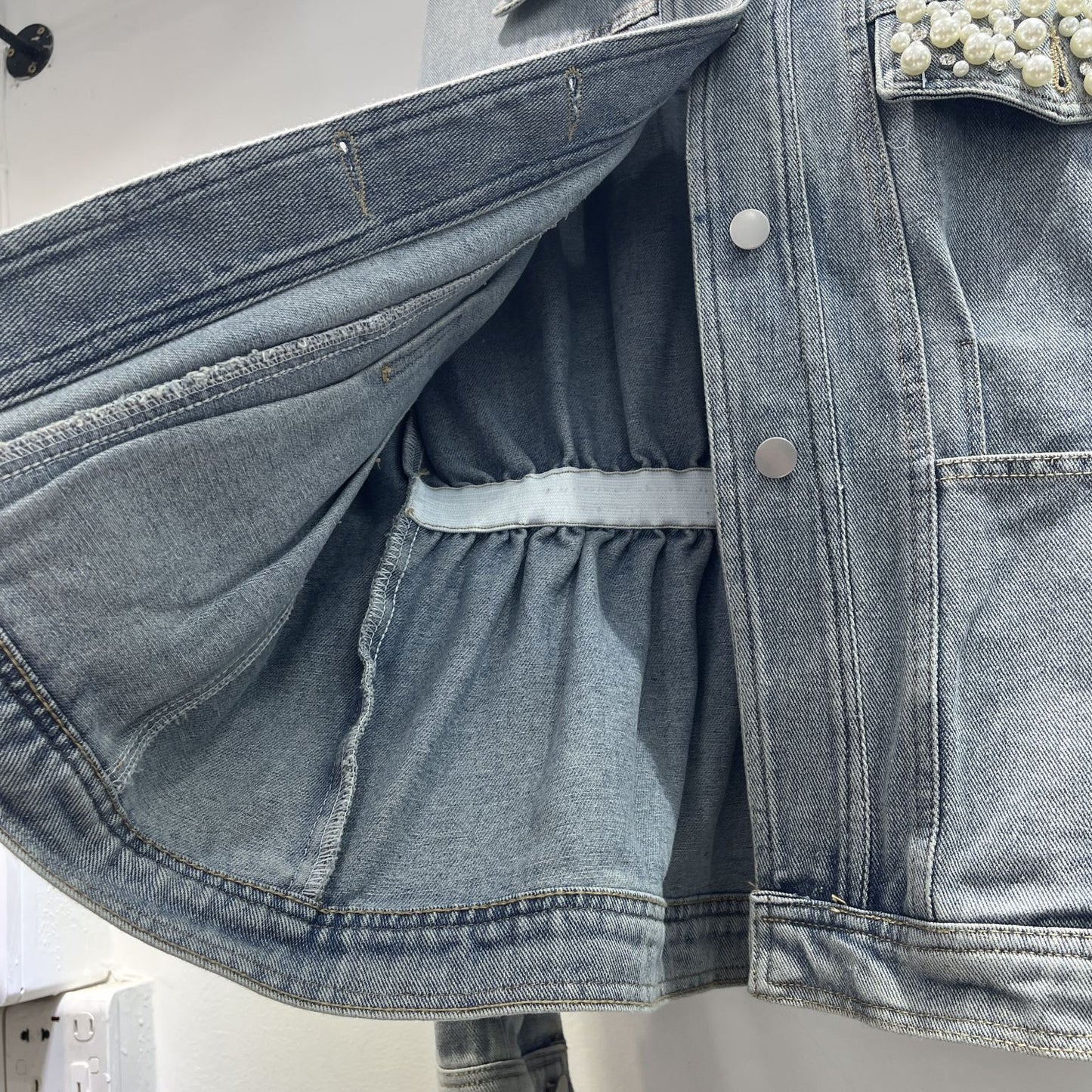 Vintage Denim Jacket Women's Washed Waist Heavy Industry Beads
