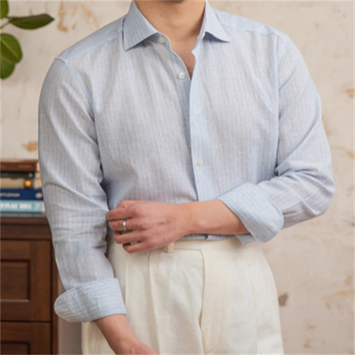 Lightweight Cotton And Linen Business Striped Casual Long-sleeved Shirt Vintage