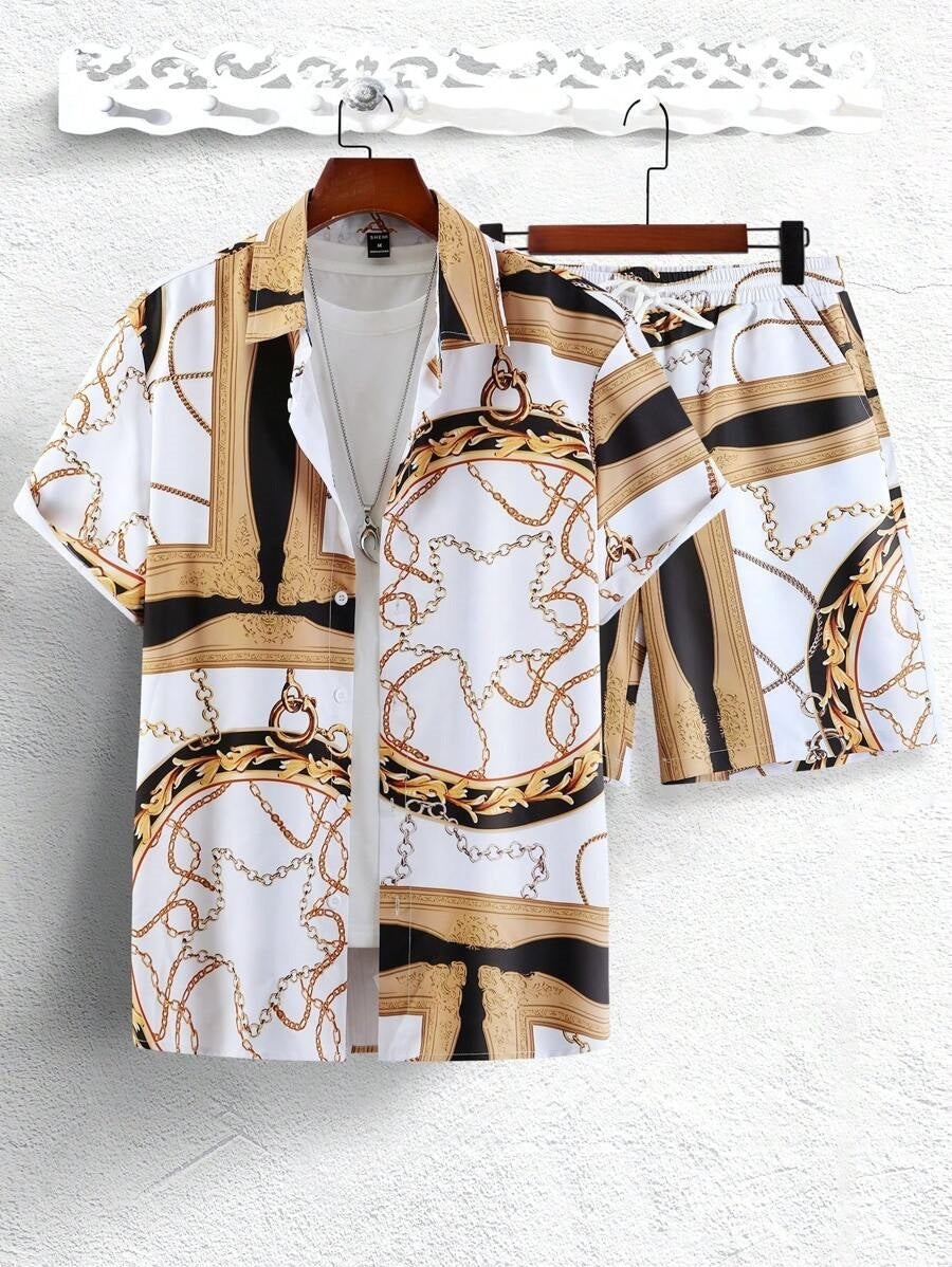 Gold Luxury Chain 3D Digital Printing Shirt Shorts Suit