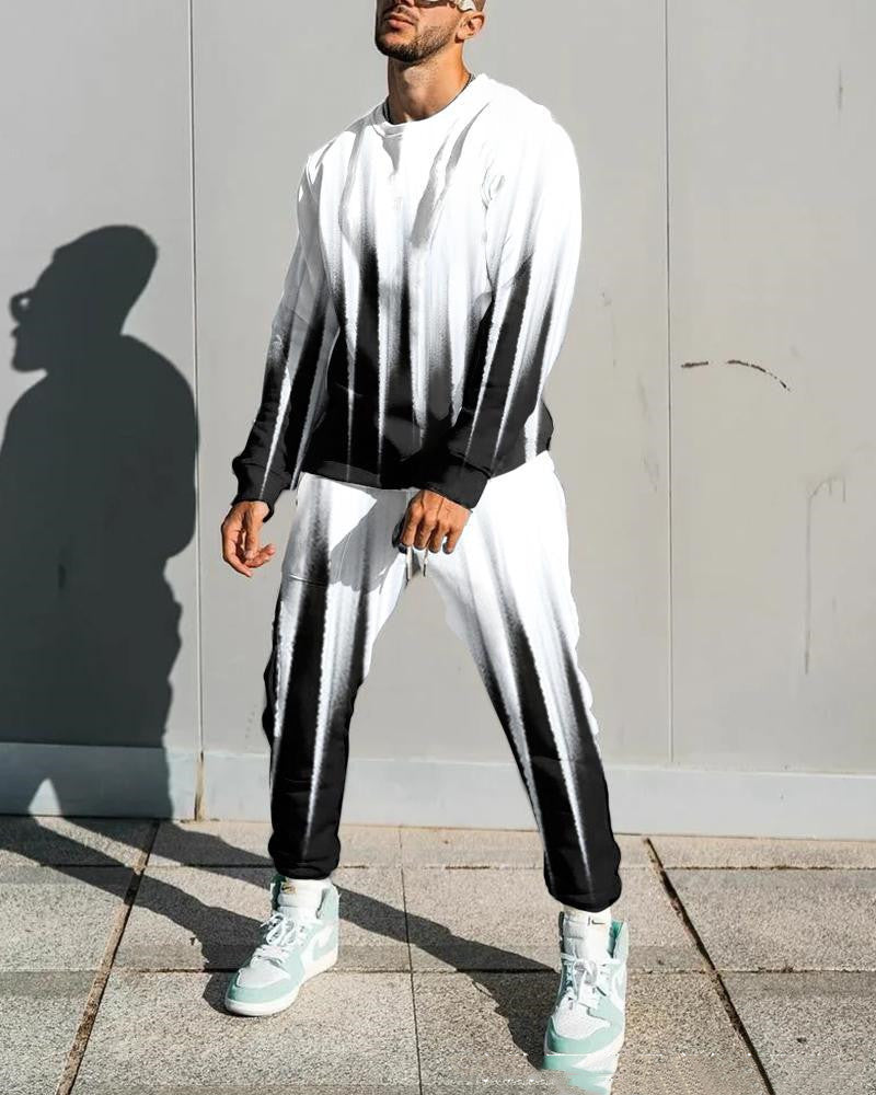 Round Neck Sweater Loose Casual Suit Color Matching Printing
