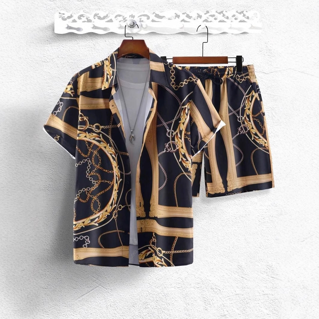 Gold Luxury Chain 3D Digital Printing Shirt Shorts Suit