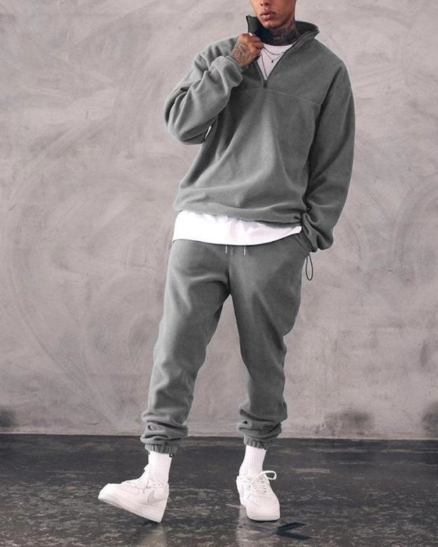 Casual Stand Collar Thickened Long-sleeved T-shirt Loose-fitting Pullover Men's Suit