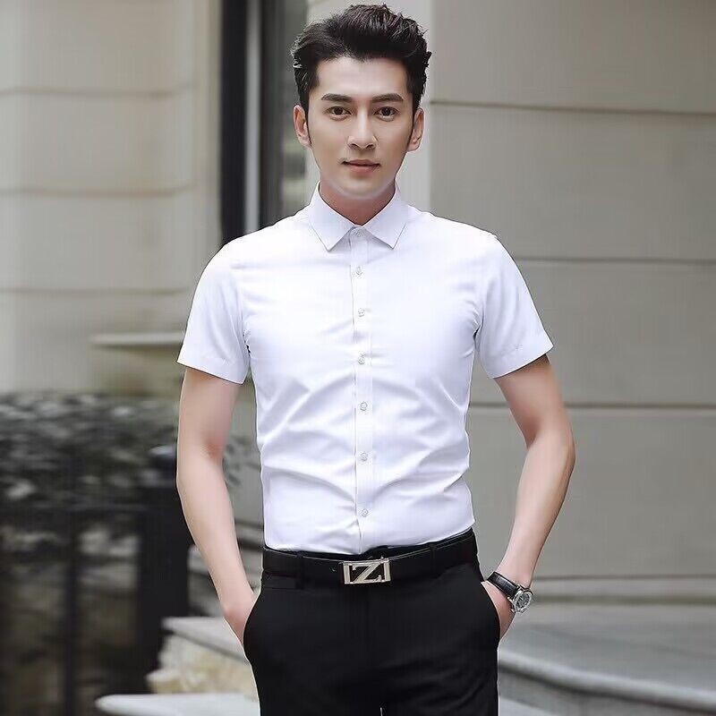 White Shirt Men's Long Sleeve Slim Fit All-match Solid Color