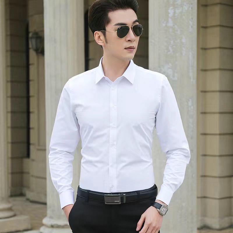 White Shirt Men's Long Sleeve Slim Fit All-match Solid Color