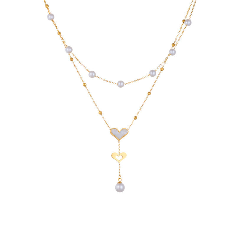 Special-interest Retro Double-layer Chain Pearl Butterfly Tassel Pendant Necklace