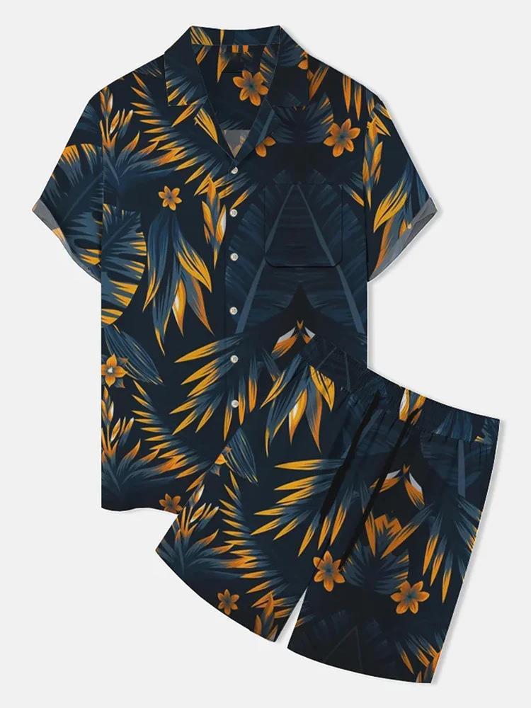 Men's New Polo Collar 3D Printed Casual Slim Fit Shirt Shorts Suit
