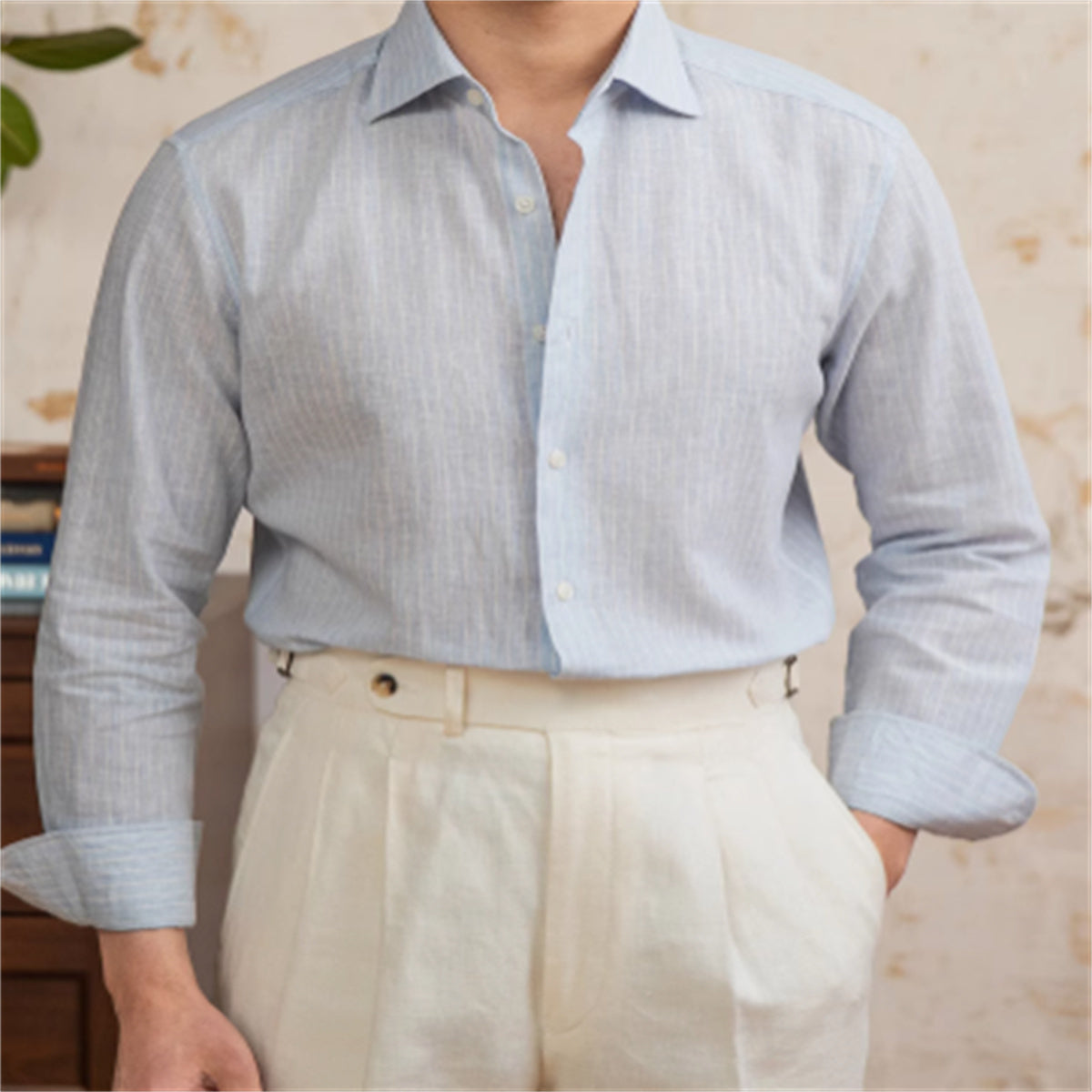 Lightweight Cotton And Linen Business Striped Casual Long-sleeved Shirt Vintage