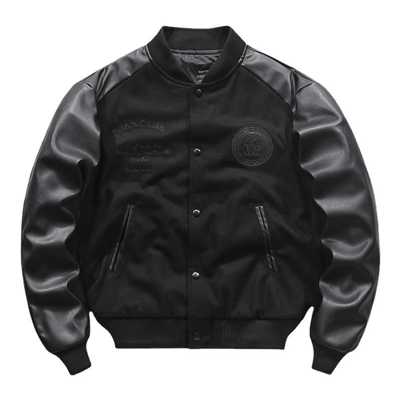 American Retro Woolen Coat Stitching Embroidered Flight Jacket