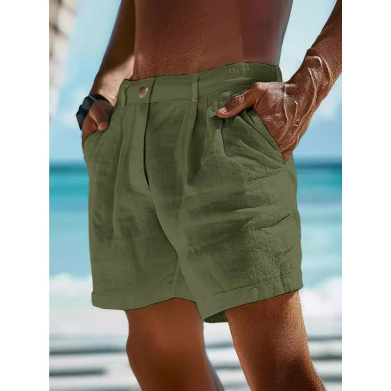 Men's Linen Shorts Button Pocket