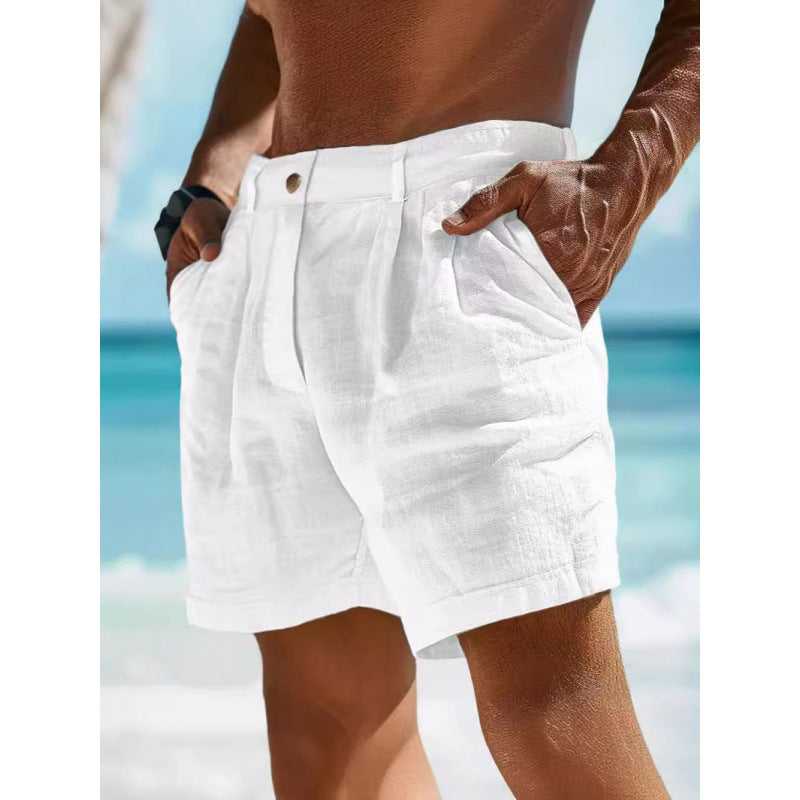 Men's Linen Shorts Button Pocket