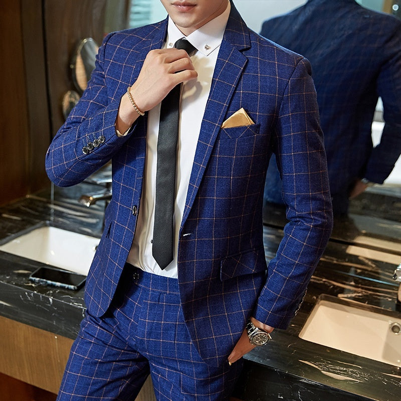 Men's Business Suit Slim-fit Plaid Casual Wear