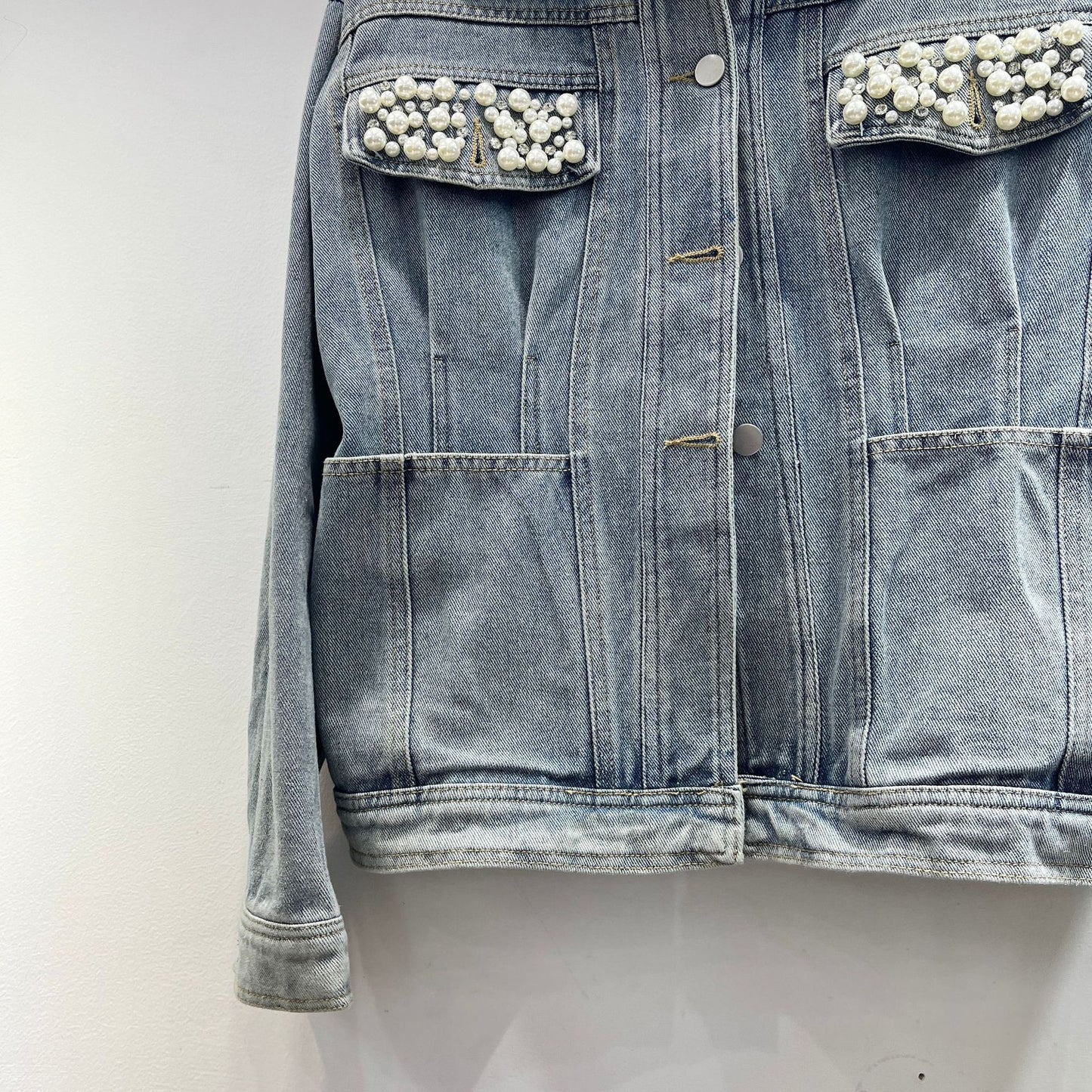 Vintage Denim Jacket Women's Washed Waist Heavy Industry Beads