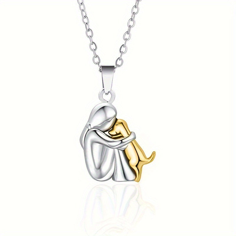 Fashion Little Girl And Dog Hug Necklace