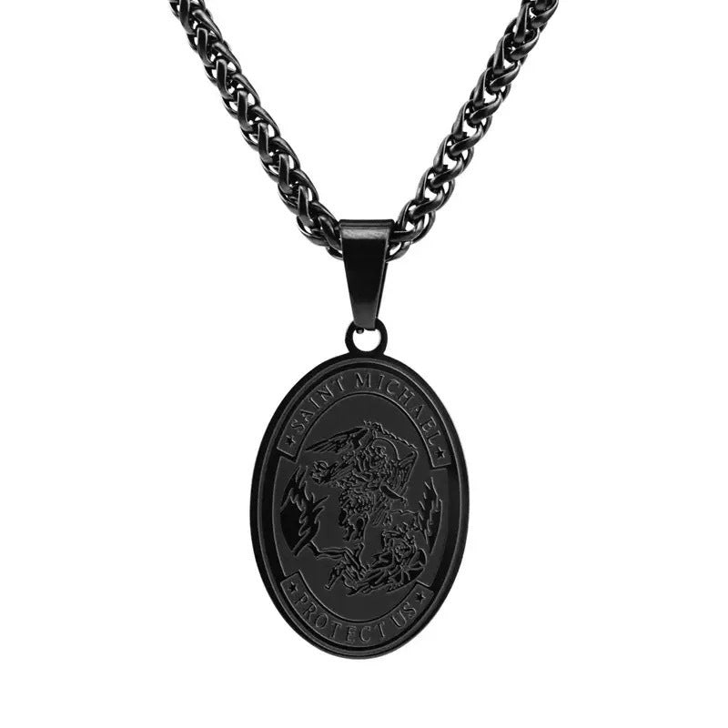 Oval Angel Portrait Pendant Stainless Steel Necklace Titanium Steel Colorfast Necklace