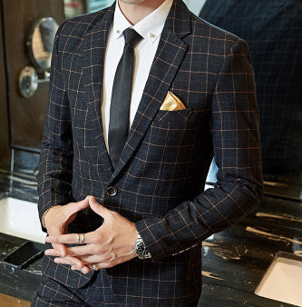 Men's Business Suit Slim-fit Plaid Casual Wear