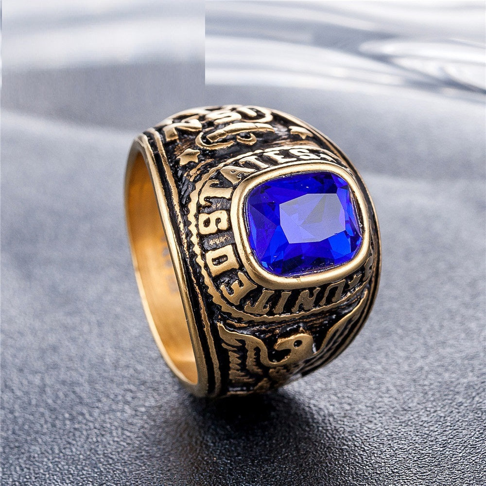 Titanium Steel American Soldier Ring Gem Personality