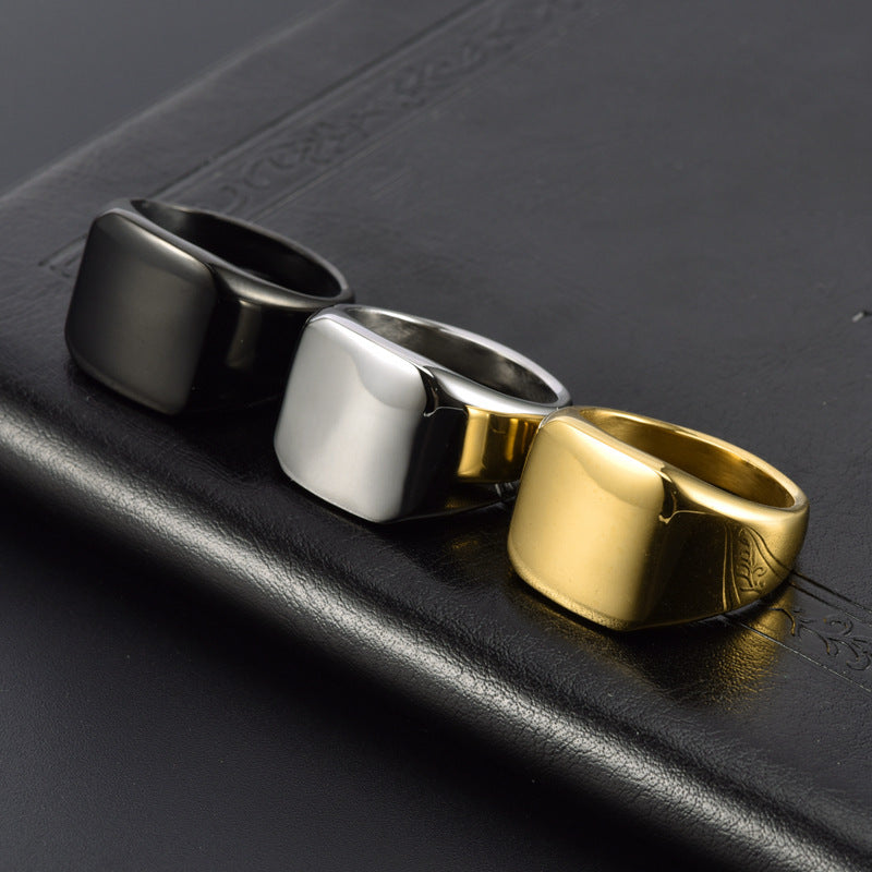European And American Titanium Steel Square Glossy Ring For Men