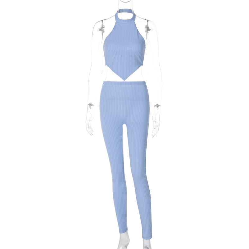Backless Tube Top Top Slim Solid Color Trousers Suit