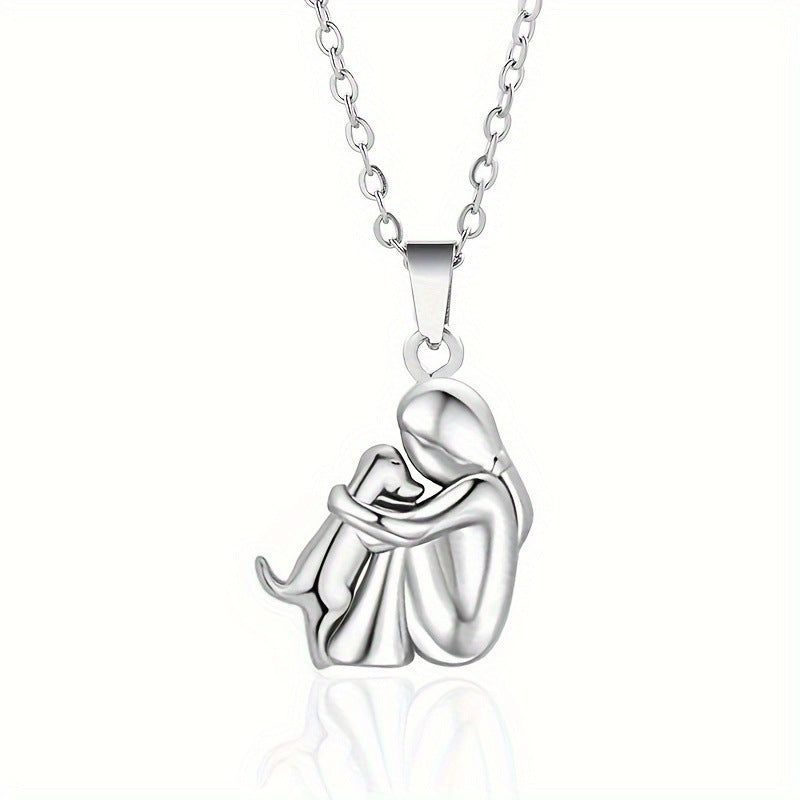 Fashion Little Girl And Dog Hug Necklace
