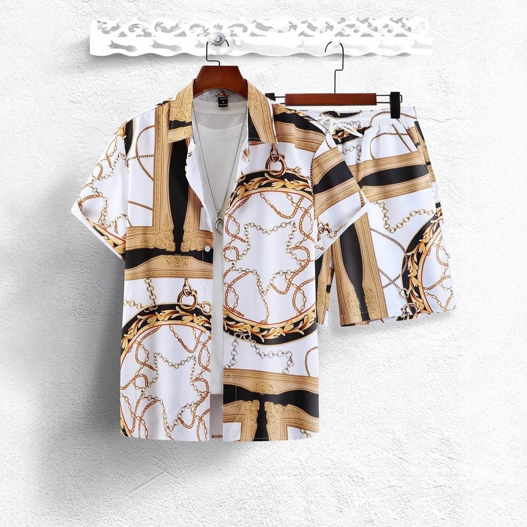 Gold Luxury Chain 3D Digital Printing Shirt Shorts Suit