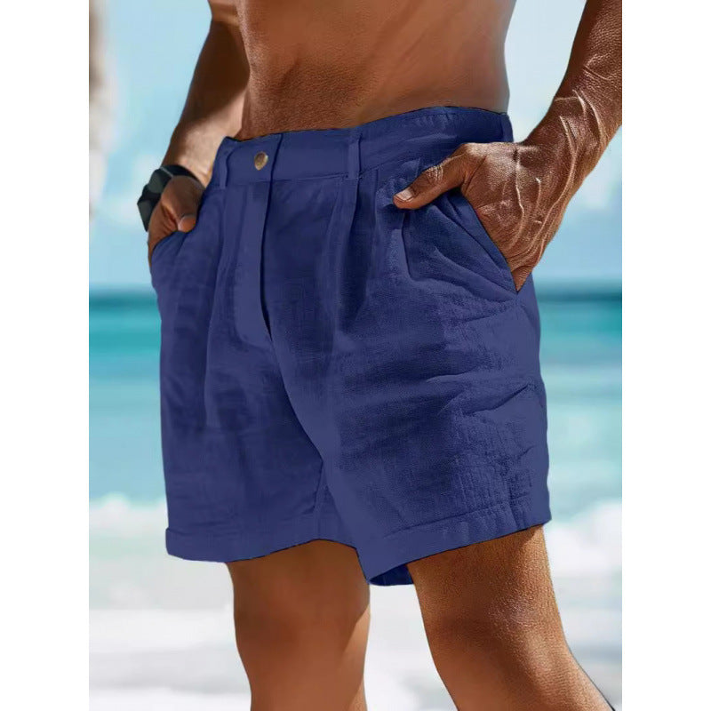 Men's Linen Shorts Button Pocket