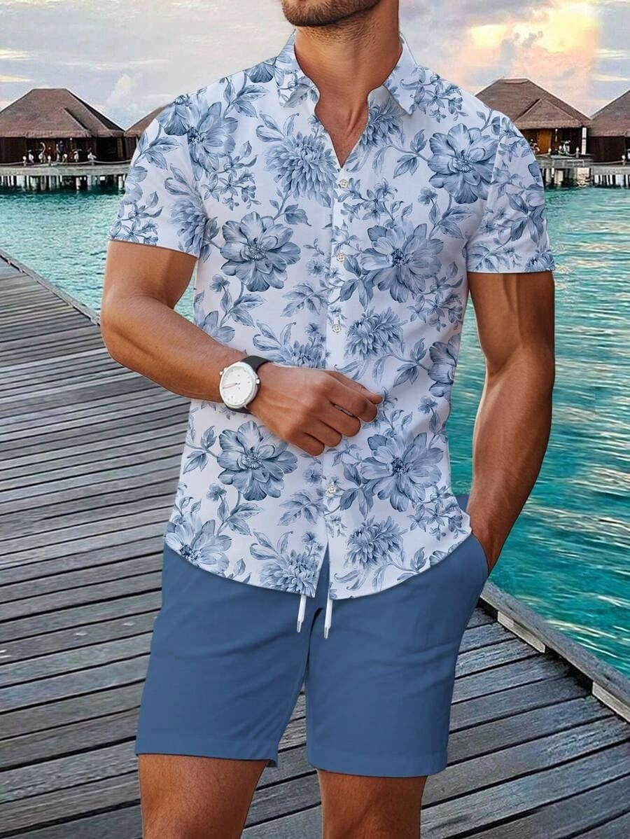 3D Digital Printing Men's Casual Loose Shirt Shorts