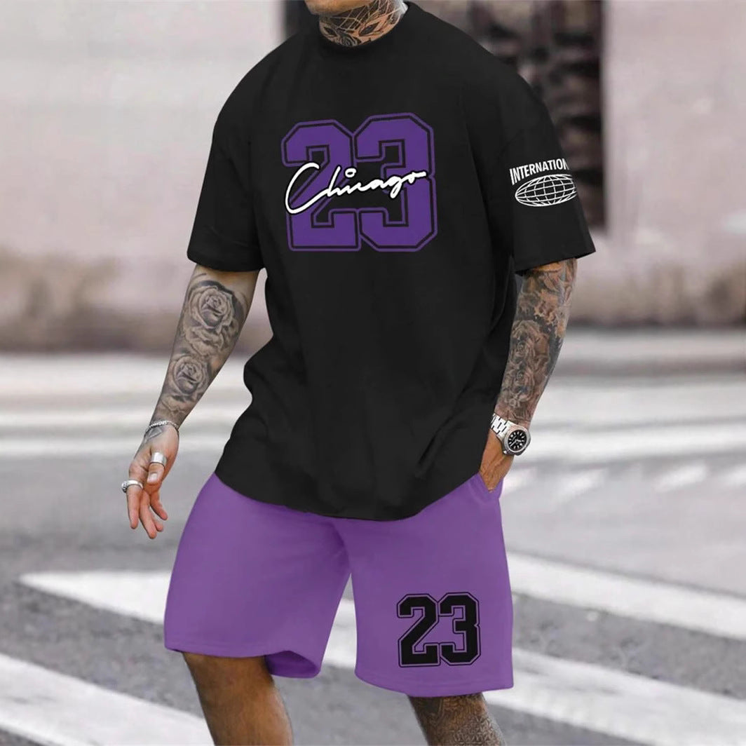 Men's Casual Short-sleeved Color Matching Shorts