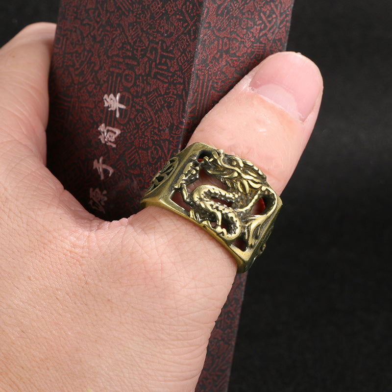 Ancient Brass Panlong Ring Men's Retro Antique Bronze