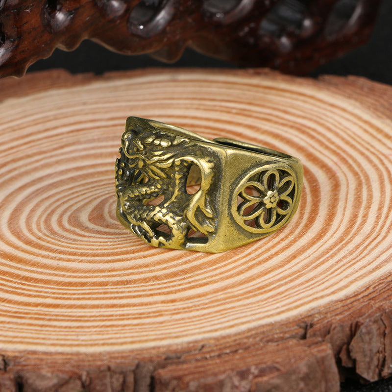 Ancient Brass Panlong Ring Men's Retro Antique Bronze