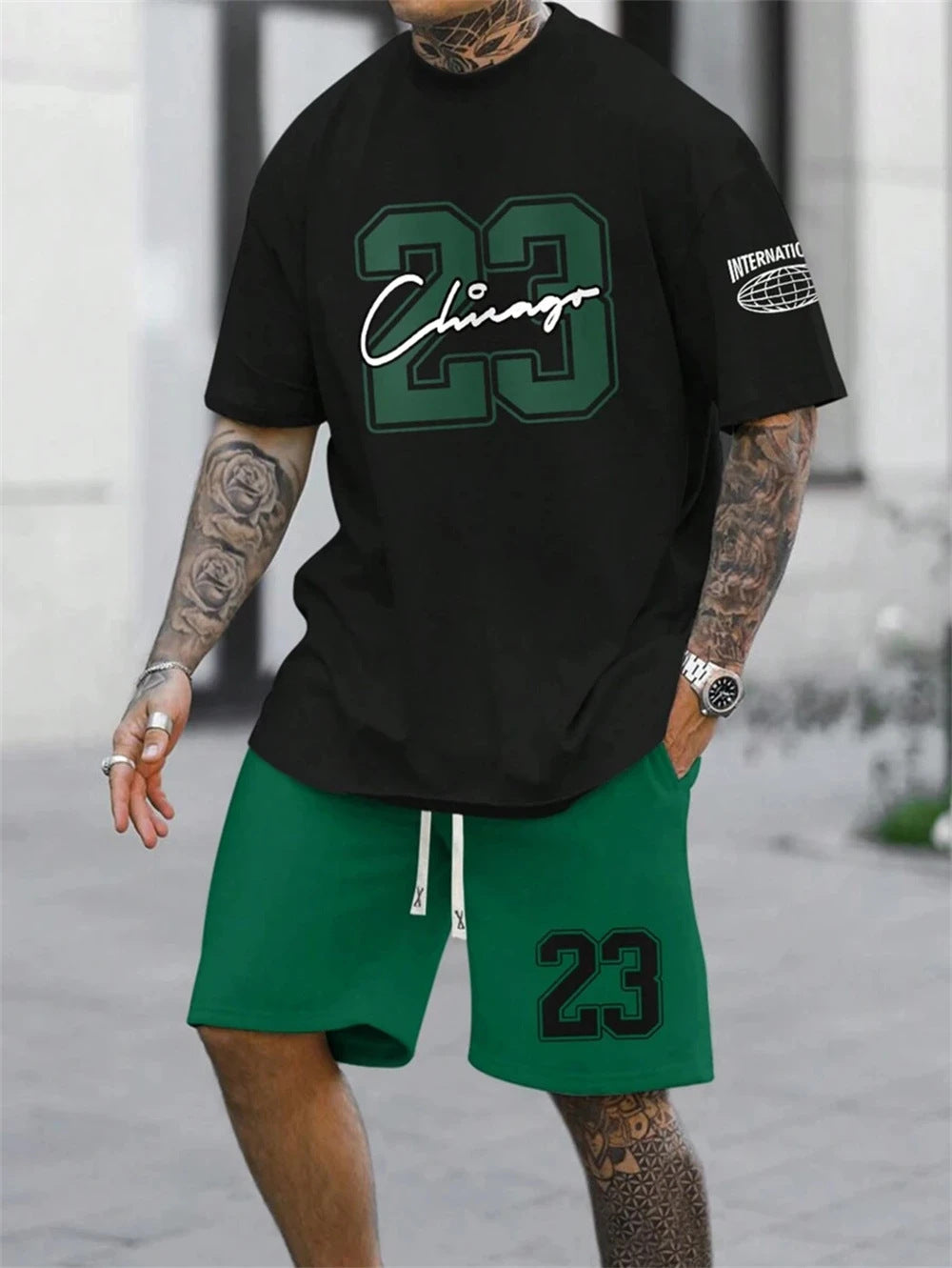 Men's Casual Short-sleeved Color Matching Shorts