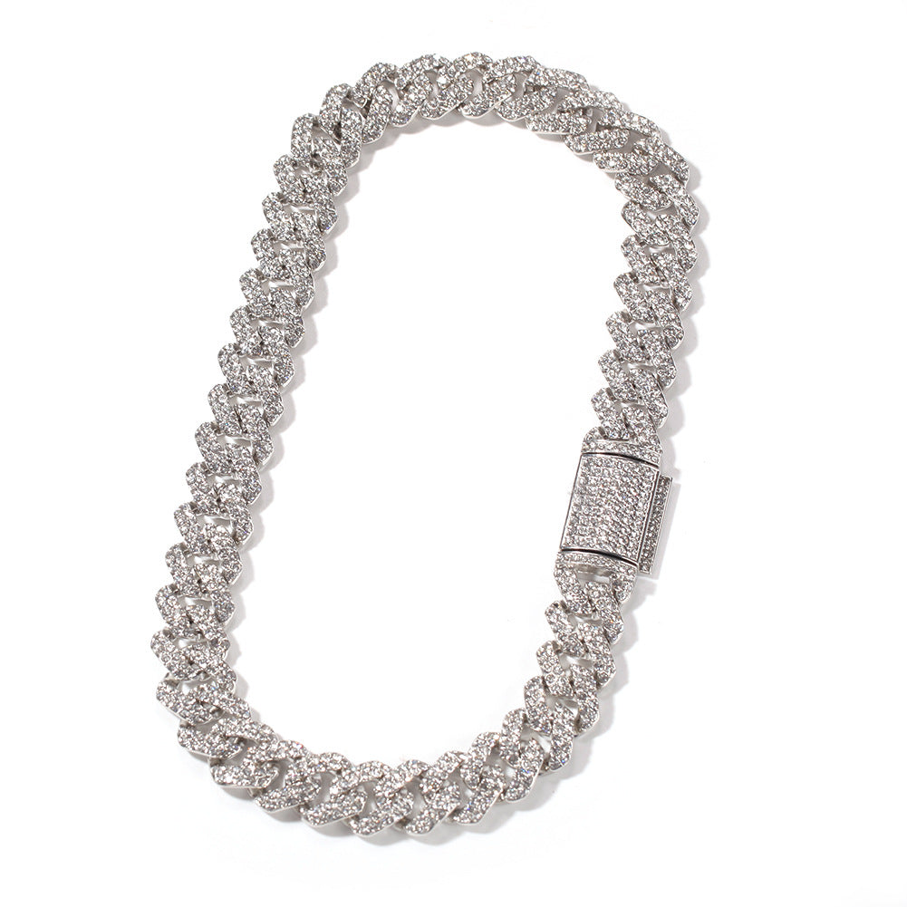 Trendy 18mm Silver Cuban Diamond Alloy Necklace