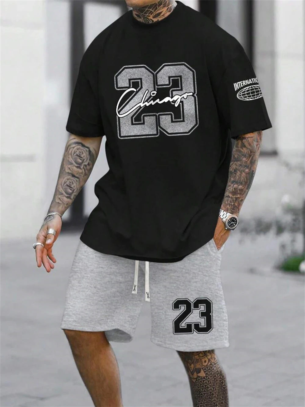 Men's Casual Short-sleeved Color Matching Shorts